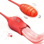G-spot Vibrator Tongue Sex Toy for Women, 2IN1 Silicone Tongue Clitoral Stimulator Sex Toy with 10 Licking Biting & Vibrating Modes Anal Clit Nipple Vibrators for Female Sex Toys Red