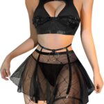 Sexy Stocking   O Ring Push Up Garter Belt Women Skirt 5 Piece